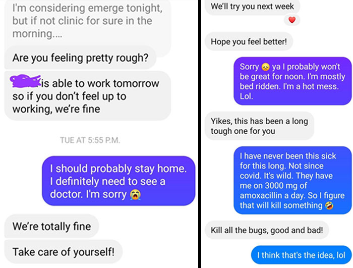 I've Been Out Sick For 2 Weeks. Conversation With My Boss. Just Wanted To Share This Post To Cancel Out Some Of The Ones I've Seen Lately