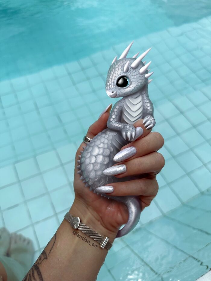 Silver Water Dragon And Silver Manicure