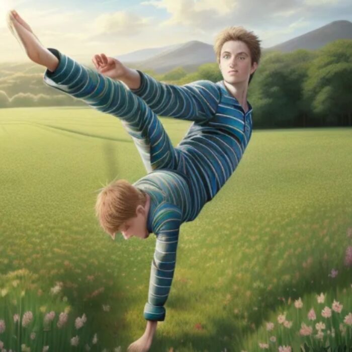 Children Turning Cartwheels In A Field Of Wildflowers. Thank You Artflow Ai