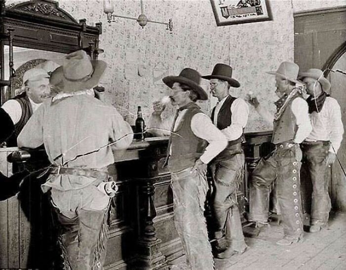 A Few Cowboys Enjoying A Drink In Old Tascosa, Texas, 1907