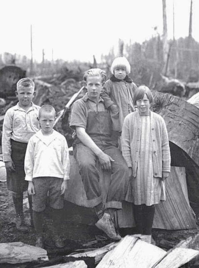 Group Of Children At Logging Camp, 1930
