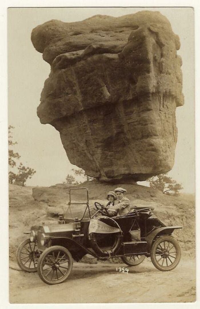 A Couple In A Model T Ford At Balanced Rock, Colorado, 1920s. (Click To See The Full Image)