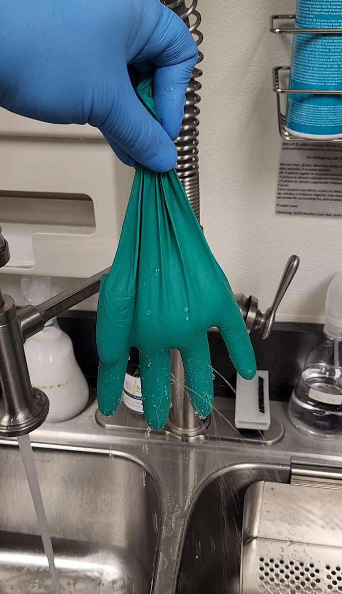 This Glove I Put On At Work Before Going Into Surgery Had Dozens Of Pin-Prick Holes In The Fingers. The Entire Box Was Like This