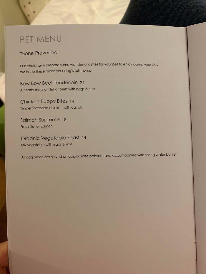 The Hotel I’m Staying At Has A Pet Menu For Room Service
