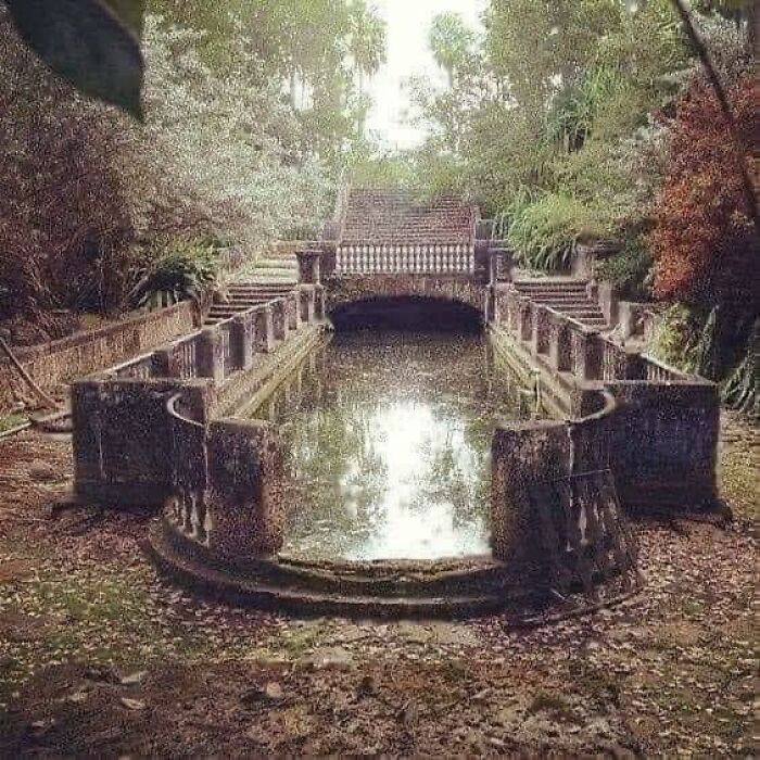 A Mossy Reflecting Pool An A Abandoned Estate In Florida
