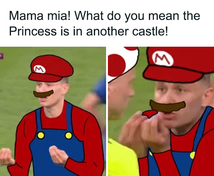 Meme about Mario dramatically looking for Princess
