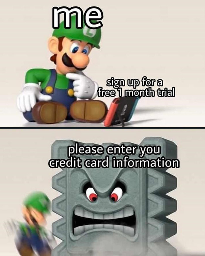Luigi is trying to sign up for a free trial