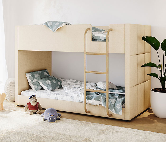 Bunk bed in a spacious white bedroom 