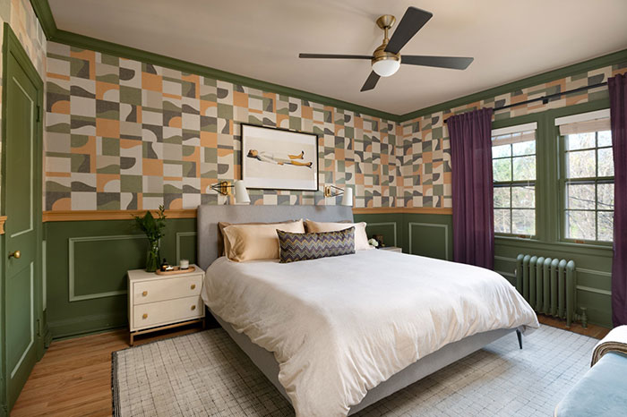 Patterned and symmetrical master bedroom 