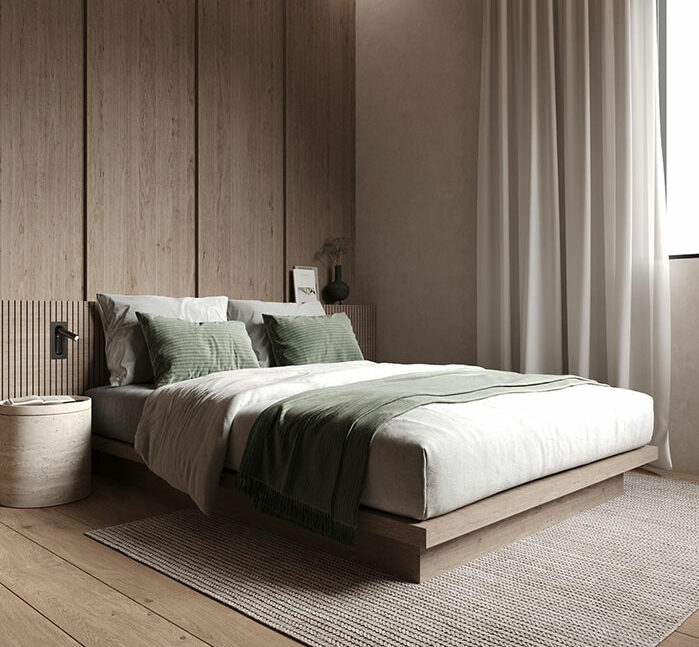Minimalist wooden textures master bedroom