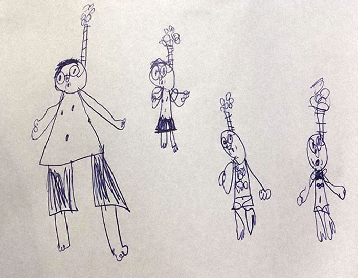 Una niña polaca dibujó así a su familia en la escuela infantil. Llamaron al psicólogo, pero resulta que los fines de semana se iba toda la familia a bucear