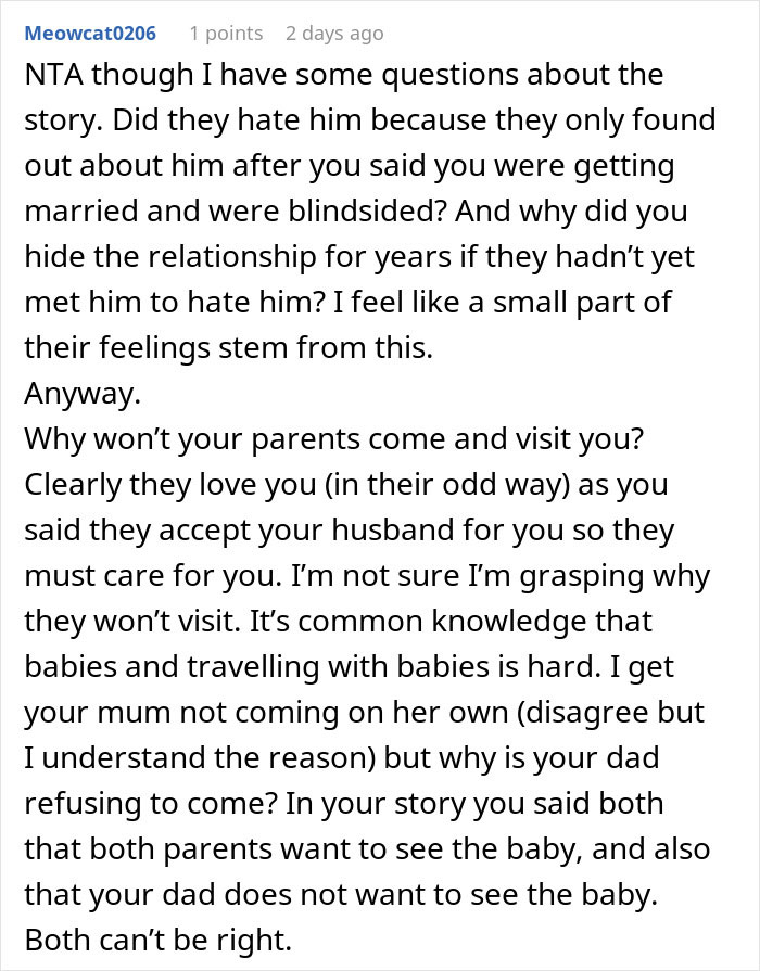 Woman Infuriates Her Parents By Not Going On A 10-Hour Flight So They Can See Their Grandbaby Woman Infuriates Her Parents By Not Going On A 10-Hour Flight So They Can See Their Grandbaby