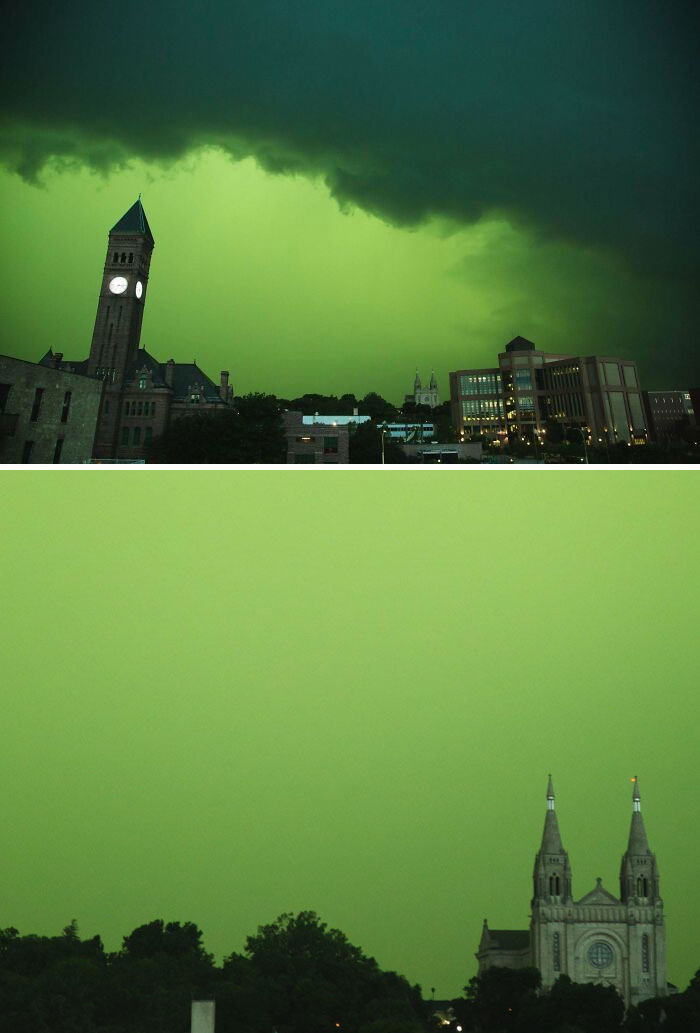Sioux Falls, SD Turned Green (No Filter) During A Huge Storm Tonight