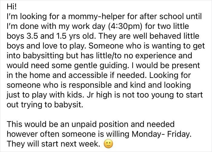 The Second I Saw “Someone Who Is Looking Into Babysitting” I Knew She Was Looking For Free Childcare