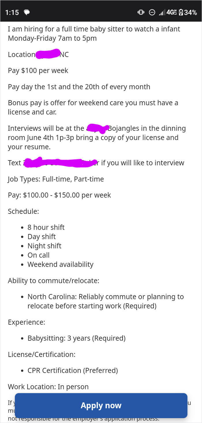Watch My Kid For 50+hrs A Week For $100 Each Week...also, Have 3 Years Babysitting Experience And Preferably A Cpr Certificate