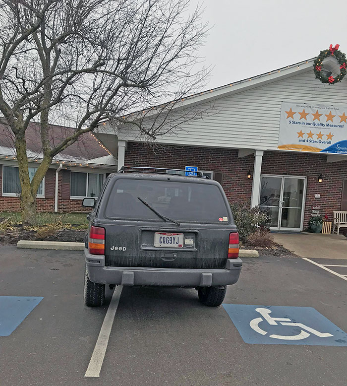 This Jerk Double-Parked In Handicapped Parking Spaces Outside Of A Nursing Home Without Handicapped Tags. I Am Infuriated