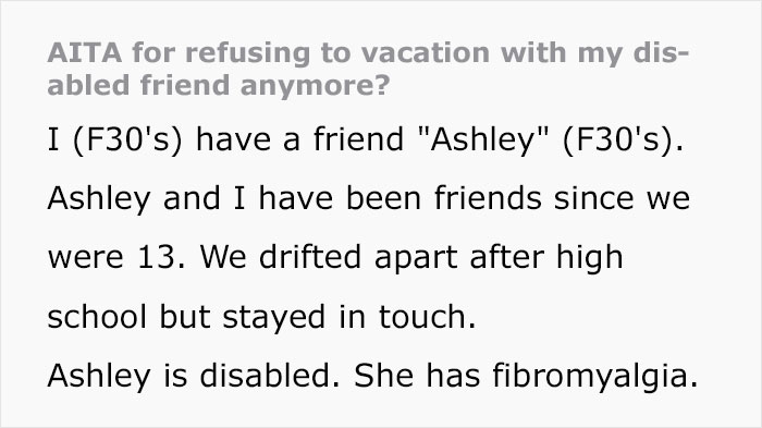Woman Refuses To Repeat Trip With Disabled Friend, Gets Called An "Ableist" Woman Refuses To Repeat Trip With Disabled Friend, Gets Called An "Ableist"