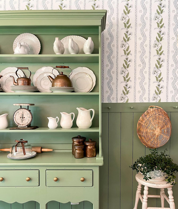 Green sideboards with china