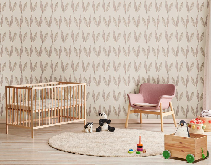 Kids room wallpaper with feather pattern