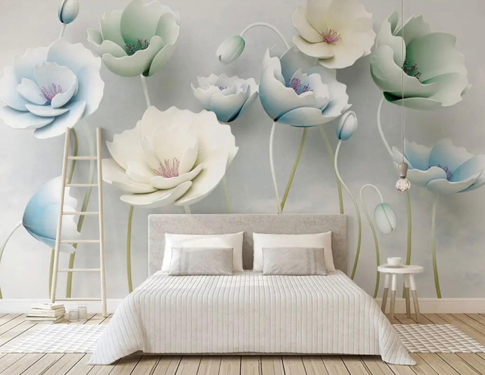 3d flower wallpaper in the bedroom 