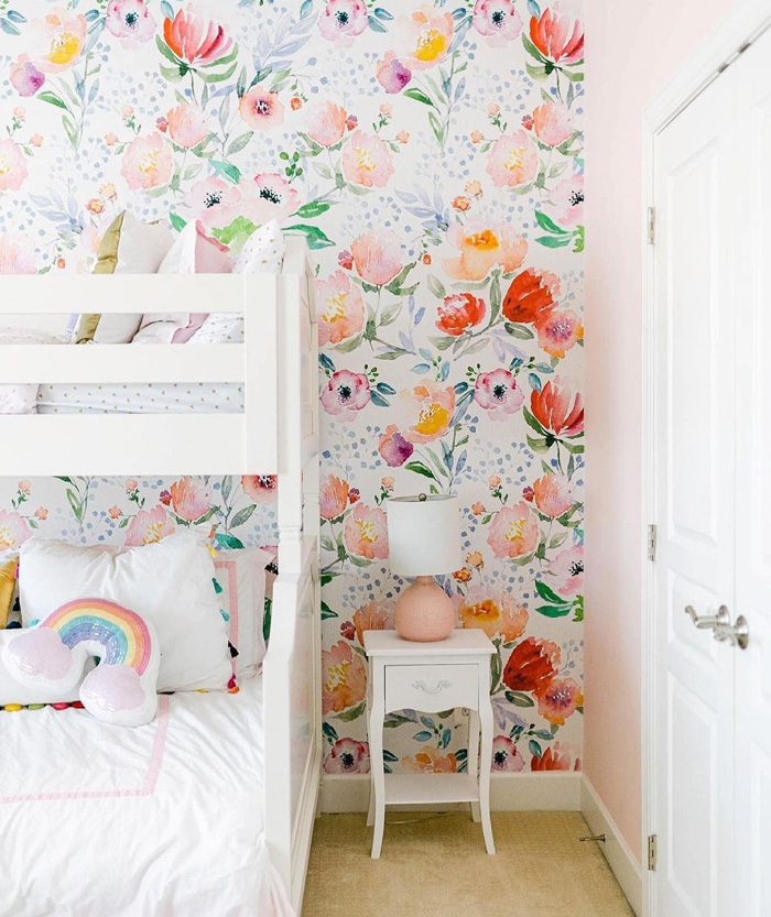 Kid room wallpaper with flowers on it