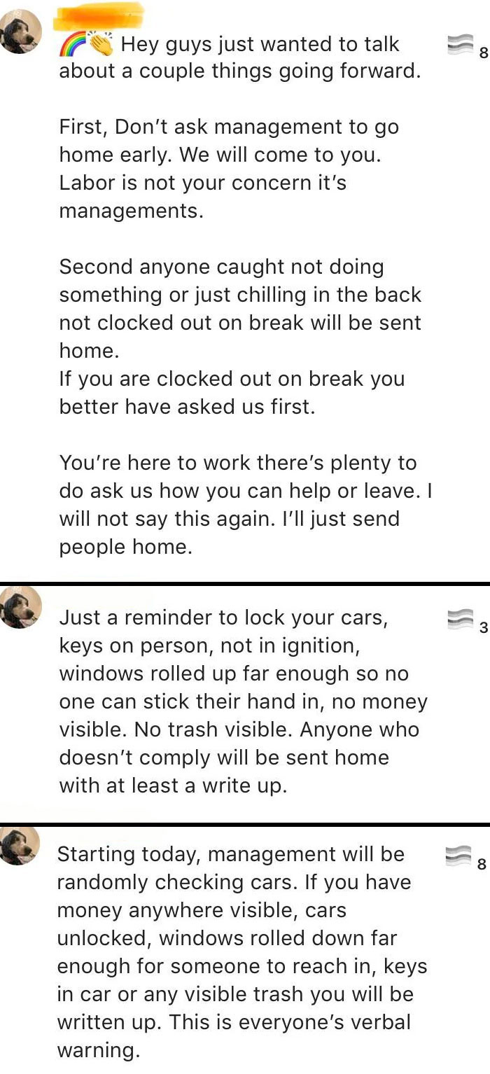 A Compilation Of The Empty Threats Posted By Management In My Work Group Chat In Just The Past 3 Days