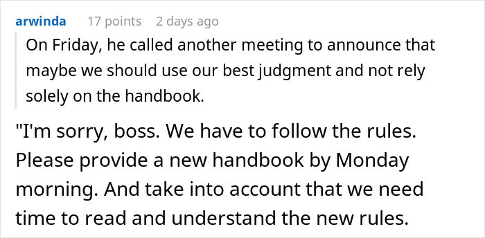 Boss Tells Employees To Follow Outdated Rule Book, Begs Them To Stop After 3 Days Boss Tells Employees To Follow Outdated Rule Book, Begs Them To Stop After 3 Days