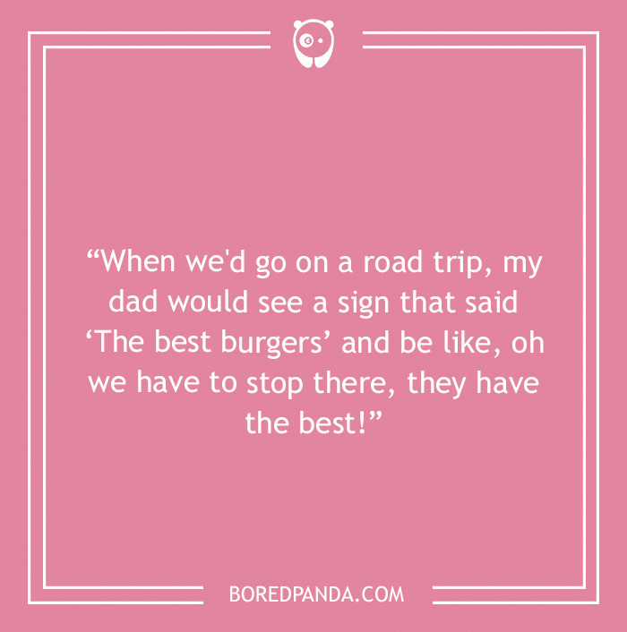Road trip joke about burgers and dad 
