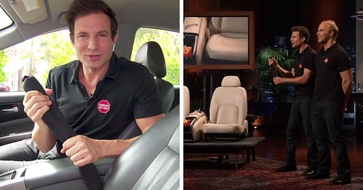 "Drop Stop" presents their gadget to stop food and other items from falling on the Shark Tank show "Drop Stop" presents their gadget to stop food and other items from falling on the Shark Tank show