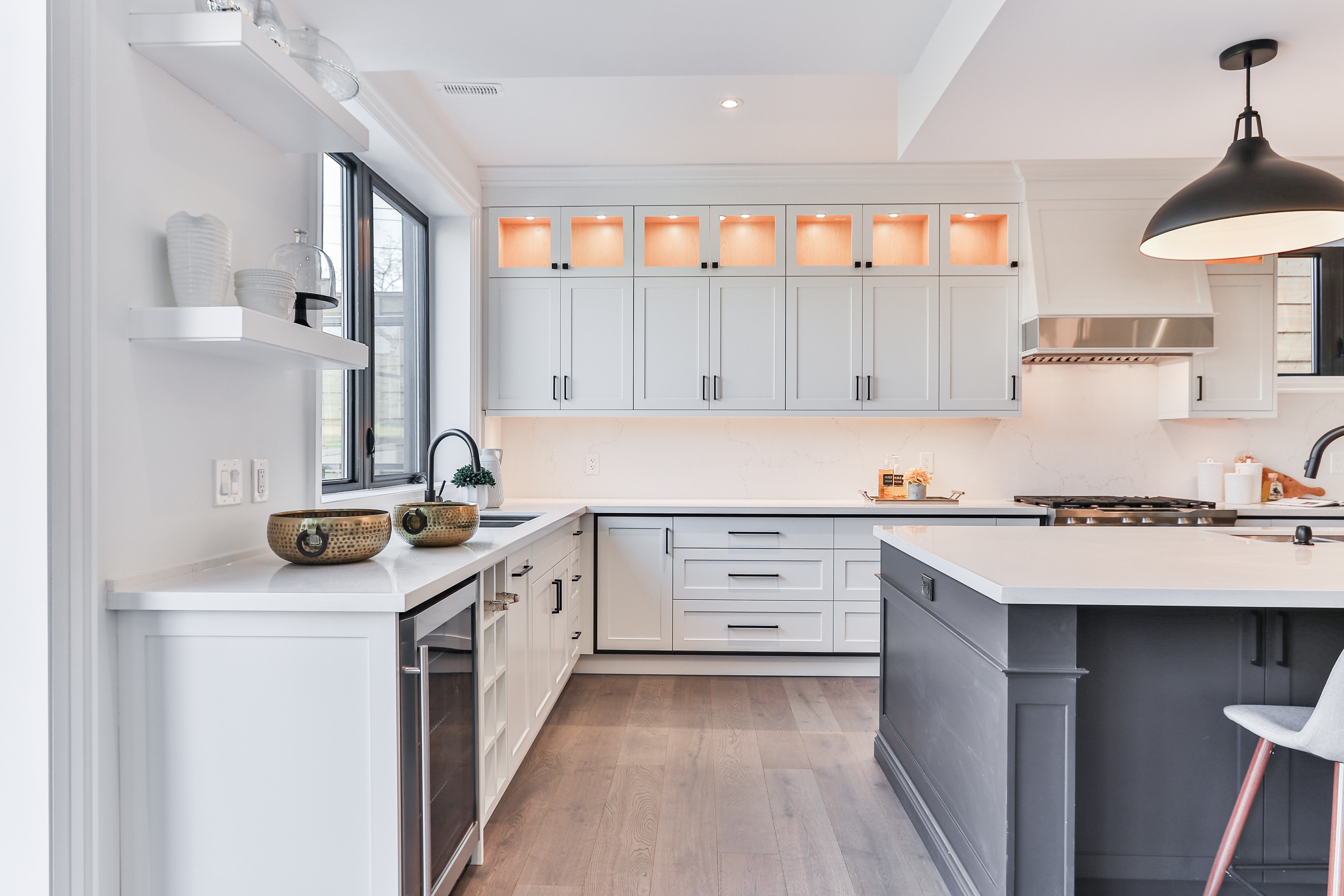 White wooden kitchen cabinet with white wooden kitchen cabinet and cabinet lighting