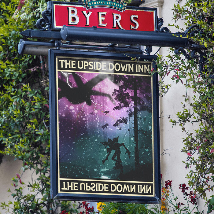 "The Upside Down Inn" pub sign, inspired by "Stranger Things"