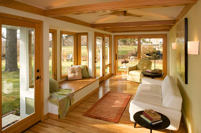 Wooden Mid-Century Bright Sunroom