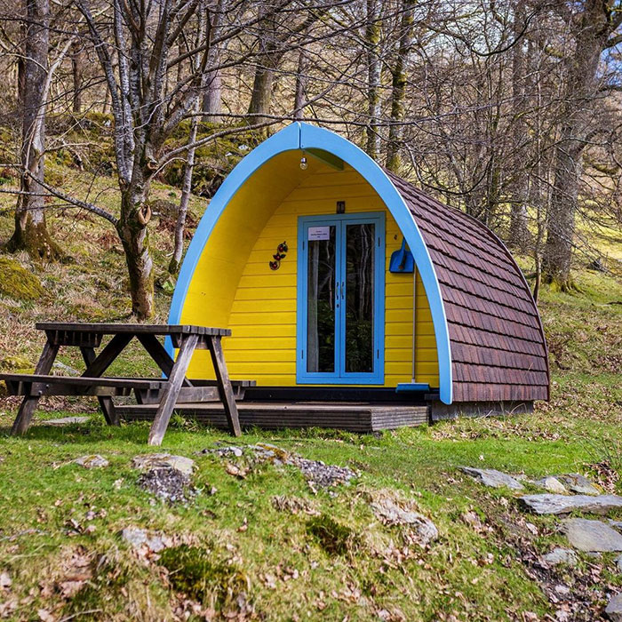 Blue and yellow eco-pod.