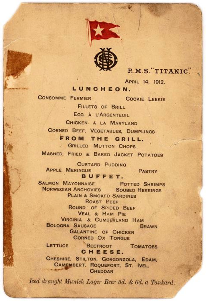 Titanic's last lunch menu