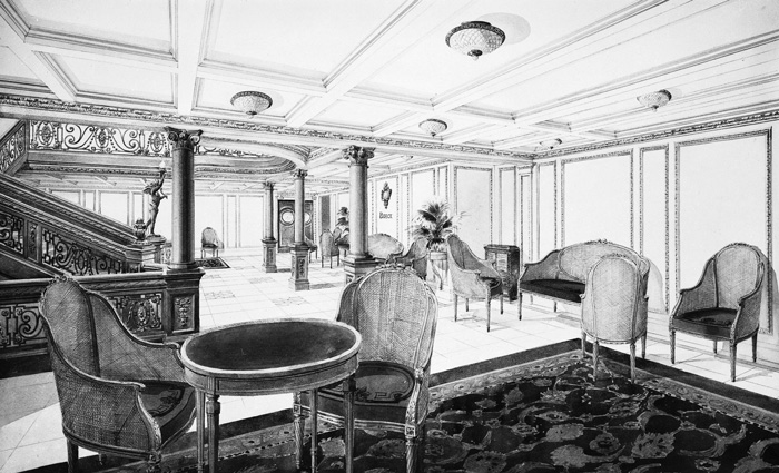 Illustration of the Titanic's First Class Restaurant Reception