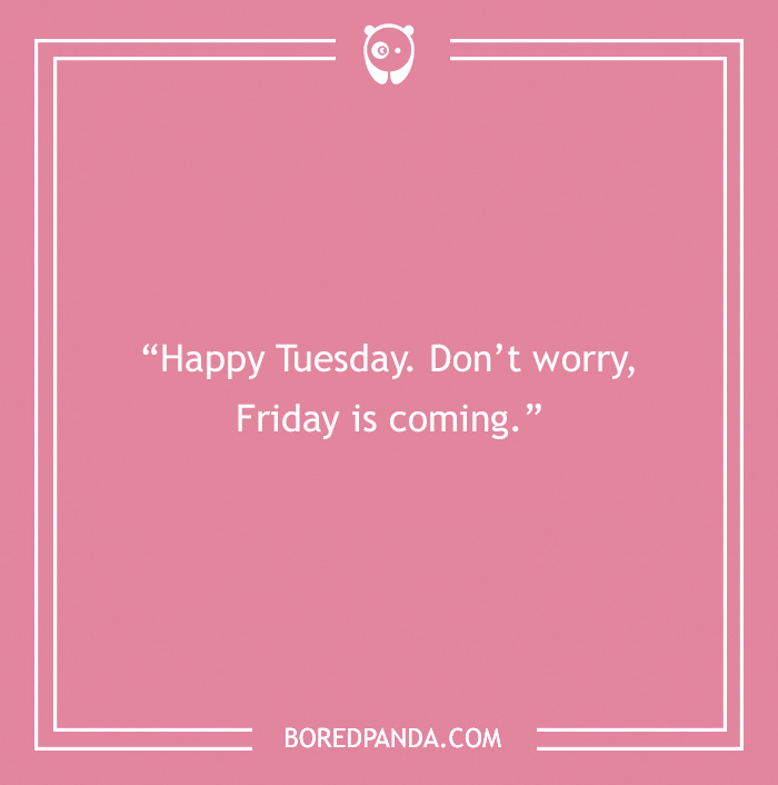 Pink background with a quote about Tuesday: "Happy Tuesday. Don’t worry, Friday is coming."