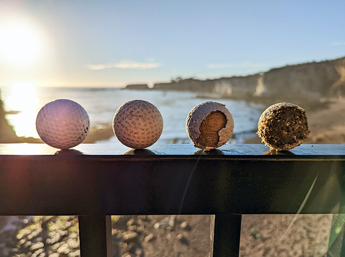 I Found 4 Golf Balls In Varying States Of Decay Within 20 Feet Of Each Other At The Beach