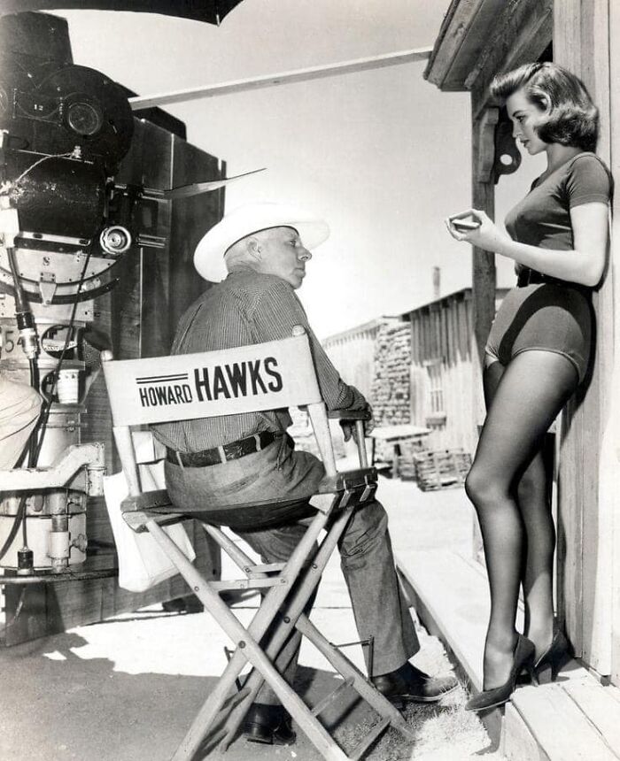 Angie Dickinson And Director Howard Hawks On The Set Of Rio Bravo (1959)