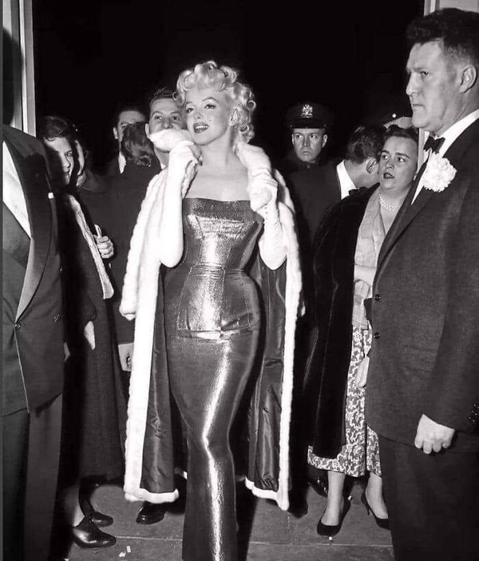 Marilyn Monroe Attends The Premiere Of The Film "Cat On A Hot Tin Roof", 1955