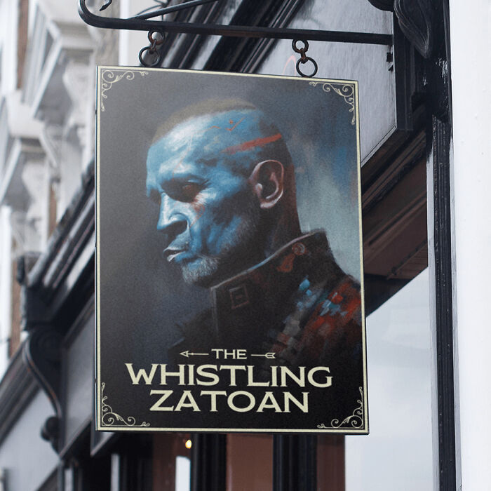 "The Whistling Zatoan" pub sign, inspired by "Guardians of the Galaxy"
