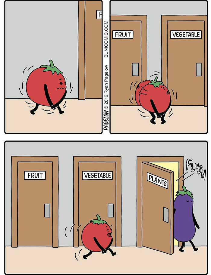 A Comic About A Tomato Struggling To Find Appropriate Toilet