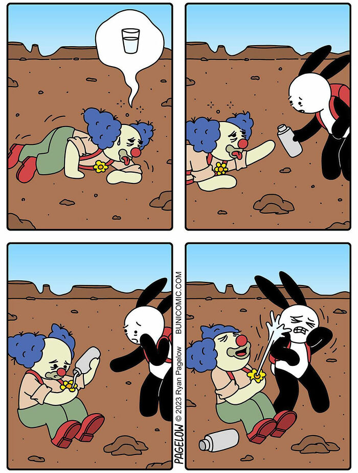 A comic about a clown asking for water