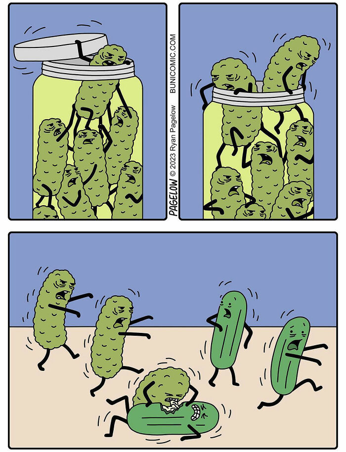 A comic about pickled cucumbers turning into zombies