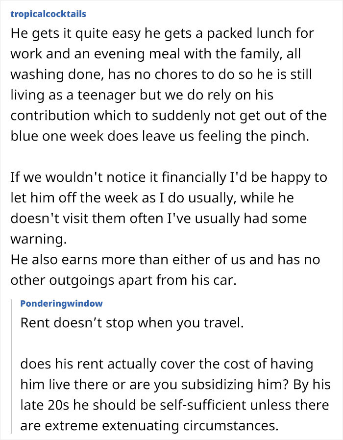 Parent Expects Son To Keep Paying Rent Even While He’s Away From Home, He Refuses