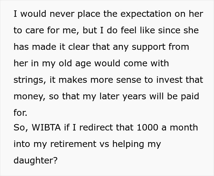“Would I Be The Jerk For Financially Cutting Off My Daughter?” “Would I Be The Jerk For Financially Cutting Off My Daughter?”