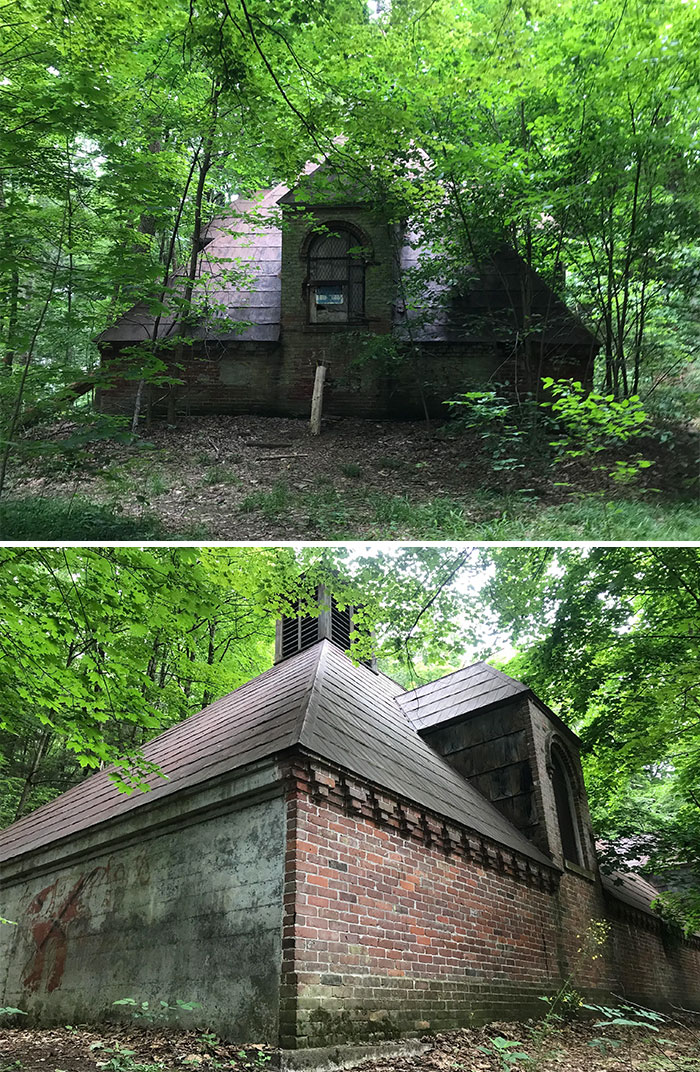 Came Across This Abandoned Building In Vermont While Hiking In The Woods. There’s No Door And The Windows Have Been Boarded Up And Caged