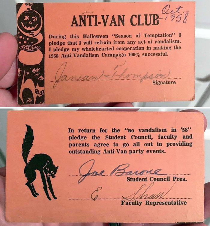 1958 Halloween Anti-Vandalism Club Membership Card