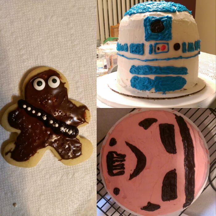Wookie Cookie, R2d2 Cake And A Pink Storm Trooper Cake
