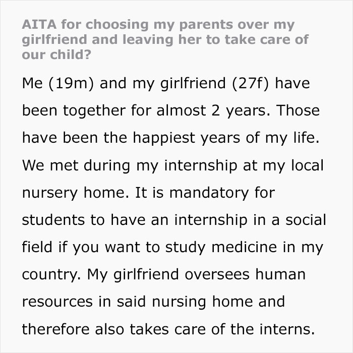 "AITA For Choosing My Parents Over My Girlfriend And Leaving Her To Take Care Of Our Child?"
