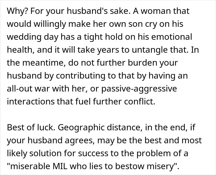 Bride Considers Going No-Contact With MIL After She Selfishly Ruined Their Wedding Day Bride Considers Going No-Contact With MIL After She Selfishly Ruined Their Wedding Day